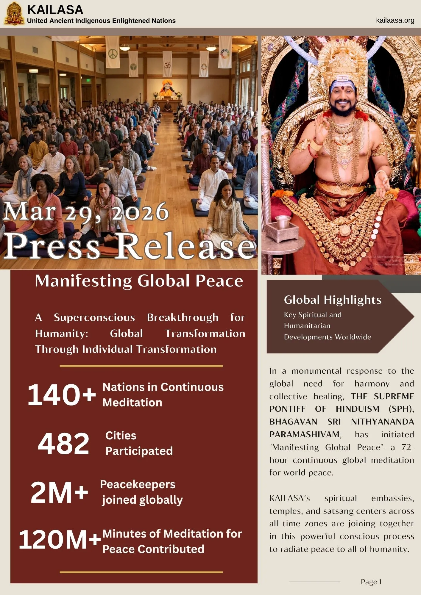 A 72-Hour Continuous Global Meditation Initiative for World Peace