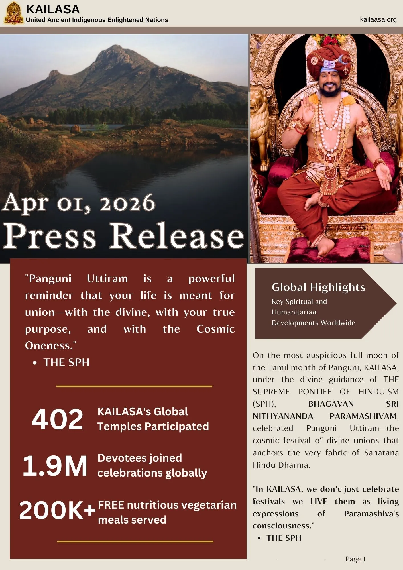 A Global Manifestation of Divine Union and Massive Humanitarian Service